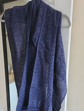 Brooks Brothers Navy Eyelet Cotton Scarf Wrap